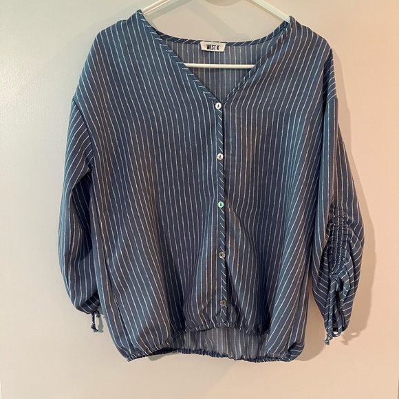 West K Tops - Blue Striped Blouse by West